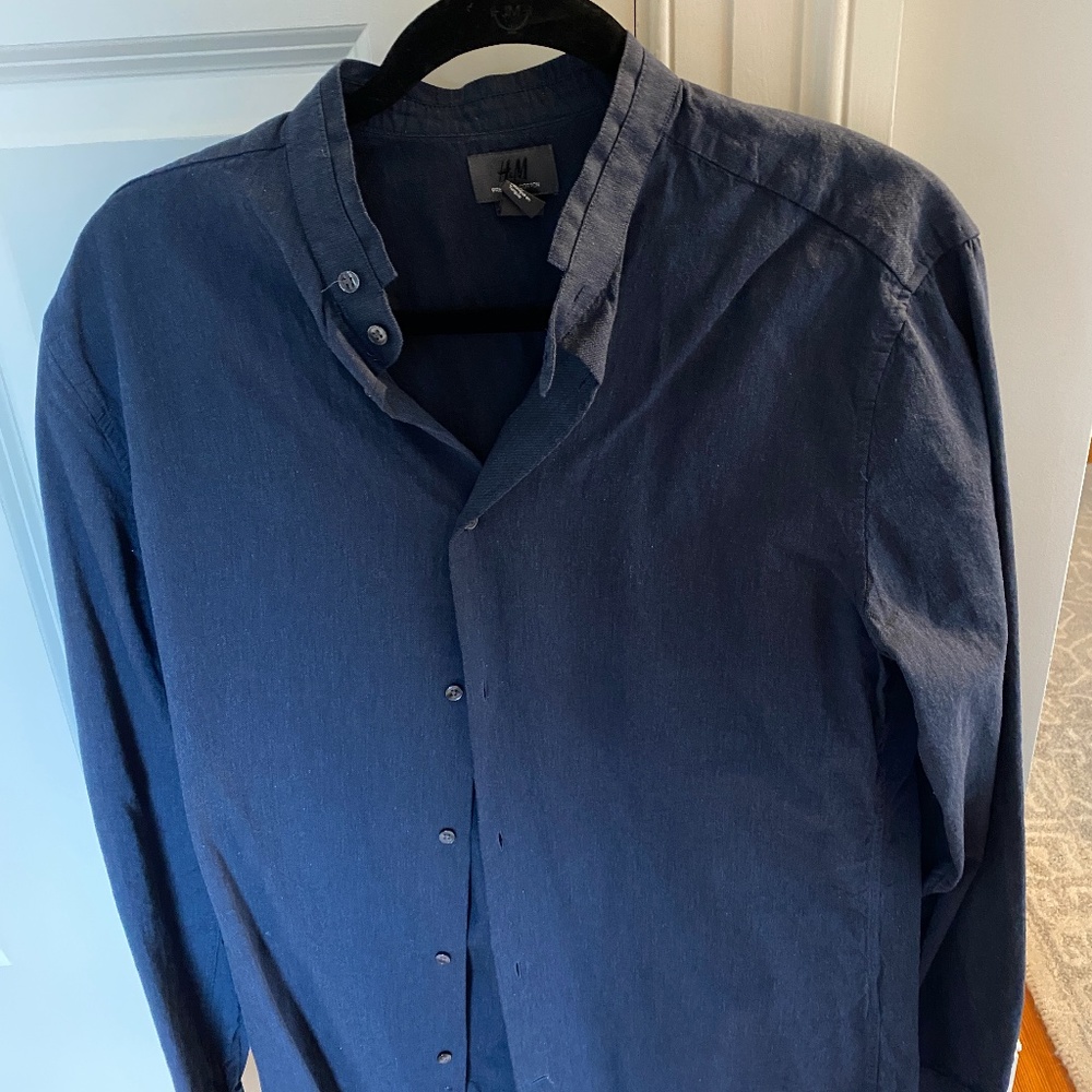 Band Collar Denim-like shirt